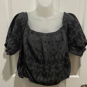 Lucky Brand Gray Eyelet Women's Half Top